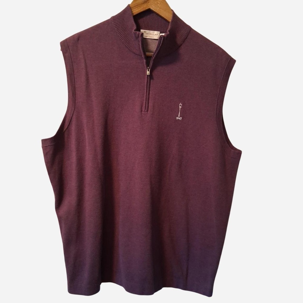 Mens Peter Millar Carmel Country Club 1/4 Zip Golf Sweater Vest  Eggplant